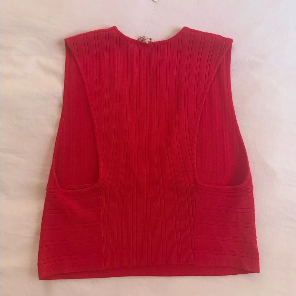 Free People Red Ribbed V-Neck Tank - Picture 3 of 3